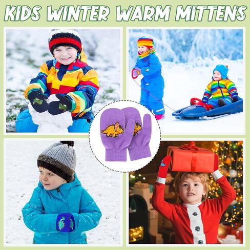 Twistover 18 Pairs Winter Gloves Kids Knit Winter Mittens Boys Girls' Cold Weather Gloves Toddler Mittens Stretch Knit Gloves Full Finger Knitted Dinosaur Warm in Saudi Arabia