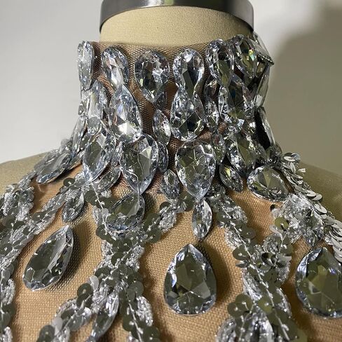 Sparkle Crystal Rhinestones Sequin Long Dress Mesh Transparent Sexy Backless Singer Stage Party Drag Queen Costume in Kuwait