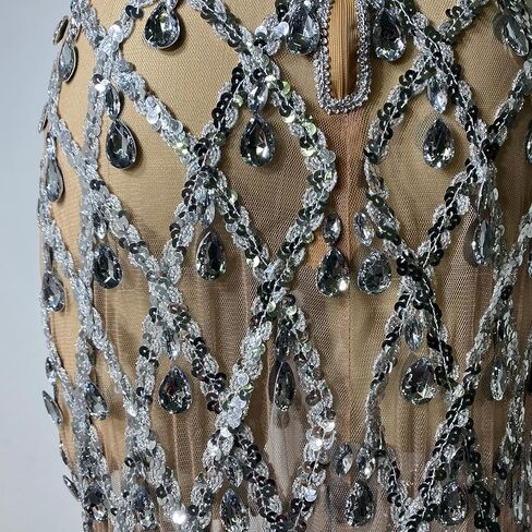 Sparkle Crystal Rhinestones Sequin Long Dress Mesh Transparent Sexy Backless Singer Stage Party Drag Queen Costume in Kuwait