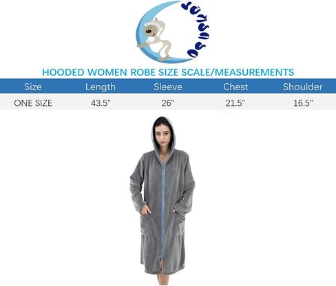 COSUSKET Women's Bathrobe, Zipper Sleepwear Nightgowns Fleece Long Sleeve Zip up Hooded Robes with Pockets House Coat in Saudi Arabia