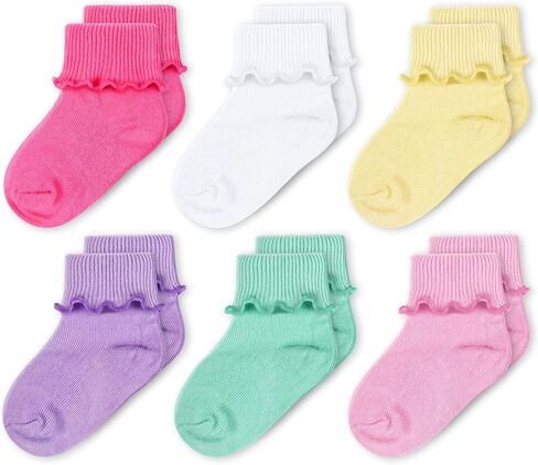 جوارب CozyWay للفتيات الصغيرات، جوارب مكشكشة بحافة مموجة وأساور أكمام للفتيات الصغيرات | 6-أزواج in Saudi Arabia