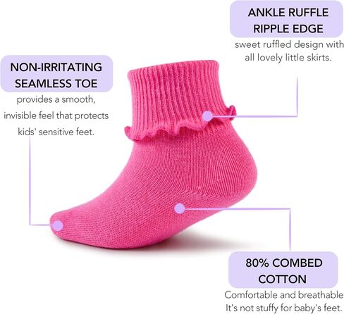 جوارب CozyWay للفتيات الصغيرات، جوارب مكشكشة بحافة مموجة وأساور أكمام للفتيات الصغيرات | 6-أزواج in Saudi Arabia