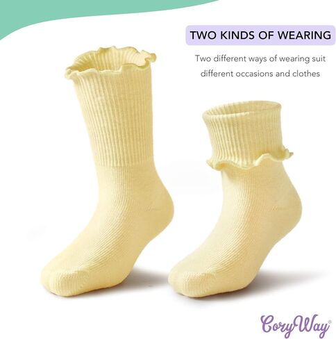 جوارب CozyWay للفتيات الصغيرات، جوارب مكشكشة بحافة مموجة وأساور أكمام للفتيات الصغيرات | 6-أزواج in Saudi Arabia