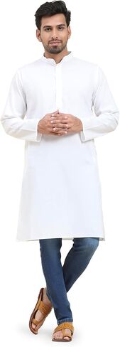 SKAVIJ Men's Cotton Solid Kurta Casual Long Shirts Regular Fit in Saudi Arabia
