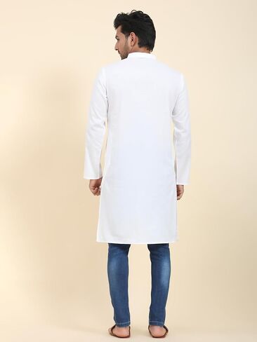SKAVIJ Men's Cotton Solid Kurta Casual Long Shirts Regular Fit in Saudi Arabia