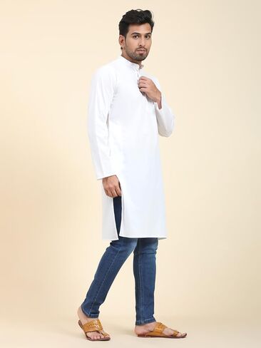SKAVIJ Men's Cotton Solid Kurta Casual Long Shirts Regular Fit in Saudi Arabia