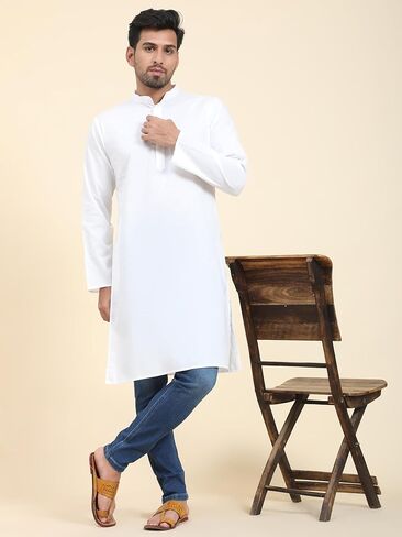SKAVIJ Men's Cotton Solid Kurta Casual Long Shirts Regular Fit in Saudi Arabia