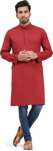 SKAVIJ Men's Cotton Solid Kurta Casual Long Shirts Regular Fit in Saudi Arabia