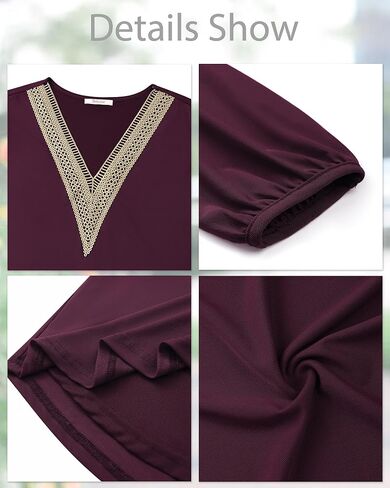 Bebonnie Women's Casual Long Sleeve Lace V Neck Double Layers Mesh Tunic Tops in Kuwait