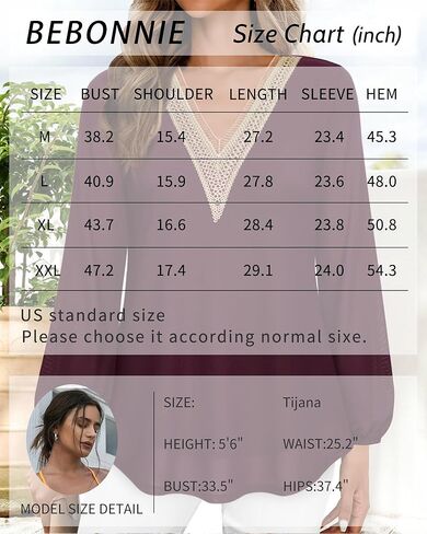 Bebonnie Women's Casual Long Sleeve Lace V Neck Double Layers Mesh Tunic Tops in Kuwait