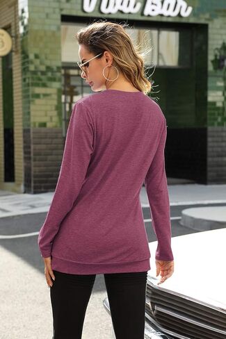 Womens Tops Ladies Long Sleeve Fall Shirts V Neck Casual Blouses Loose Fitting Tees Dressy Clothes Fashion Tunics in Kuwait