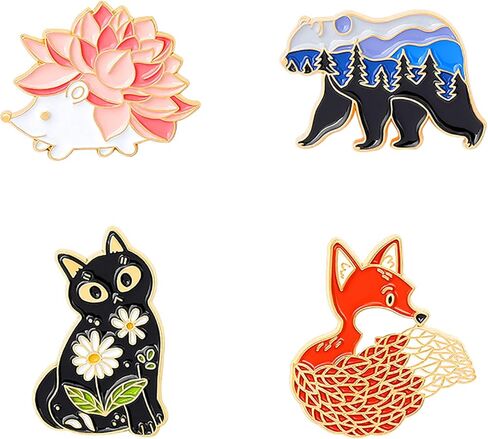 Gillna Cartoon Animal Enamel Pins Set Cute Plant Enamel Lapel Pin Badges for Clothes Bags Funny Hedgehog Fox Bear Cat Badges Brooches Jewelry Accessories in Kuwait