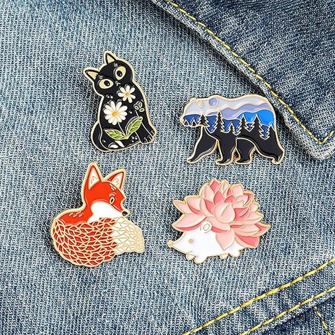 Gillna Cartoon Animal Enamel Pins Set Cute Plant Enamel Lapel Pin Badges for Clothes Bags Funny Hedgehog Fox Bear Cat Badges Brooches Jewelry Accessories in Kuwait