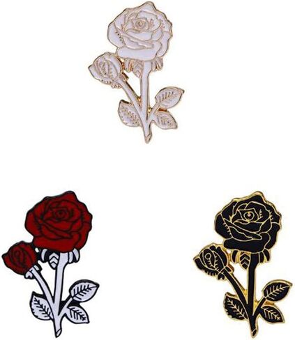 3Pcs Rose Enamel Pin White Red Black Rose Lapel Pin Flower Brooch Badge Enamel Lapel Badge Clothing Bag Pin Decoration Mother Girl Gift, Metal, no gemstone in Kuwait