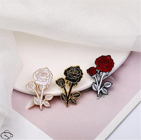 3Pcs Rose Enamel Pin White Red Black Rose Lapel Pin Flower Brooch Badge Enamel Lapel Badge Clothing Bag Pin Decoration Mother Girl Gift, Metal, no gemstone in Kuwait
