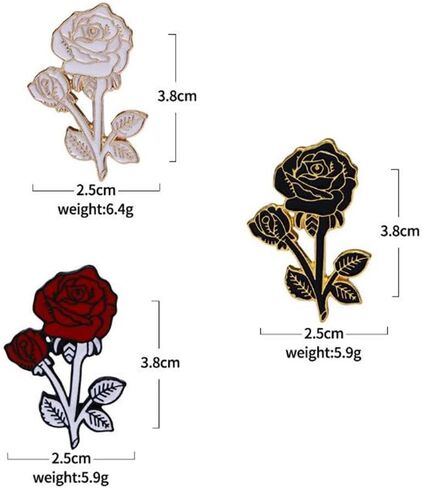 3Pcs Rose Enamel Pin White Red Black Rose Lapel Pin Flower Brooch Badge Enamel Lapel Badge Clothing Bag Pin Decoration Mother Girl Gift, Metal, no gemstone in Kuwait