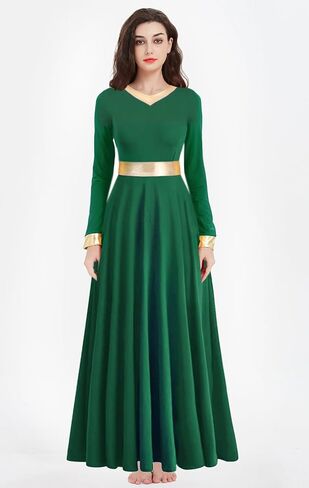 Z&X Women Praise Dance Dress Metallic Gold Liturgical Lyrical Dancewear Full Length Church Robe Worship Costume in Saudi Arabia