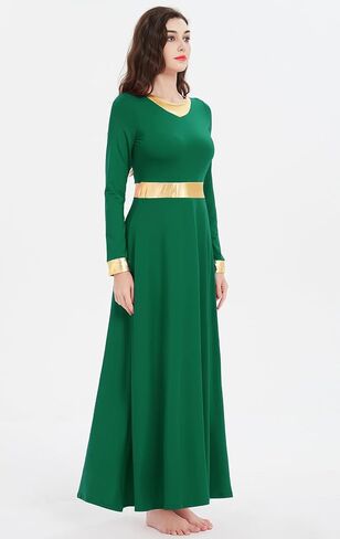 Z&X Women Praise Dance Dress Metallic Gold Liturgical Lyrical Dancewear Full Length Church Robe Worship Costume in Saudi Arabia
