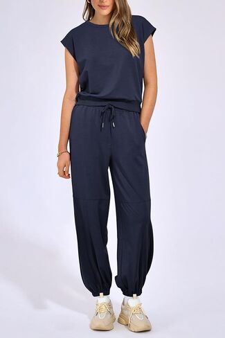 PRETTYGARDEN Women's Summer 2 Piece Tracksuit Outfit Casual Cap Sleeve Tops High Waist Pants Set Loungewear in Saudi Arabia