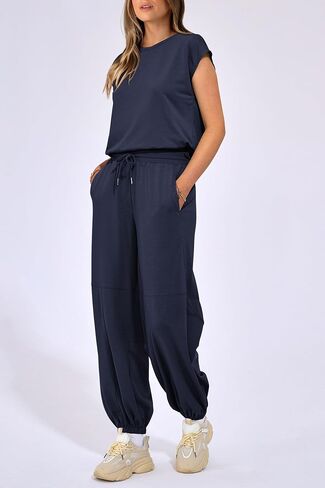 PRETTYGARDEN Women's Summer 2 Piece Tracksuit Outfit Casual Cap Sleeve Tops High Waist Pants Set Loungewear in Saudi Arabia