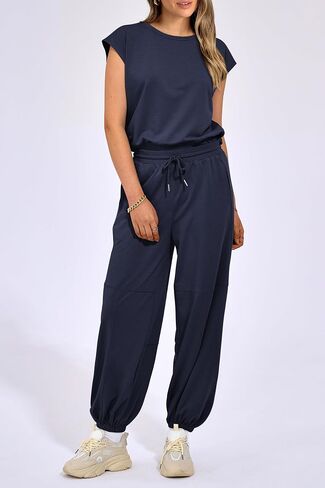 PRETTYGARDEN Women's Summer 2 Piece Tracksuit Outfit Casual Cap Sleeve Tops High Waist Pants Set Loungewear in Saudi Arabia