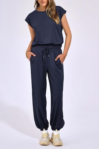 PRETTYGARDEN Women's Summer 2 Piece Tracksuit Outfit Casual Cap Sleeve Tops High Waist Pants Set Loungewear in Saudi Arabia