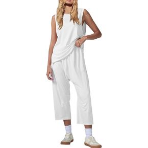 MAOECO إمرأة قطعتين ملابس بدون أكمام تانك القمم مع واسعة الساق سراويلي حريمي صالة رياضية غير رسمية Hot Shot مجموعة مريحة in Kuwait