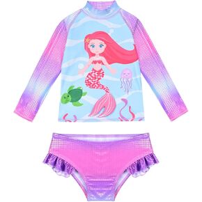 Hilor Girl's Two Piece Swimsuits Long Sleeves Rashguard UPF 50+ Tankini Set Bathing Suits