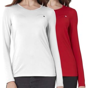 SSLR Women's Thermal Tops, Thermal Underwear for Women Long Sleeve Tee Shirts Basic Layering V Neck Fleece 2-Pack in Kuwait