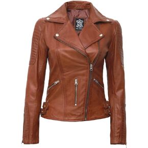 سترات Blingsoul الجلدية للنساء - سترة دراجة نارية من الجلد الحقيقي غير متماثلة للنساء in Kuwait