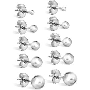 Silverline Jewelry Ball Earrings 5 Pair Set 316L Surgical Stainless Steel Round Ball Stud Earrings for Women Men Teen Girls Teen Boys, Assorted Colors in Kuwait