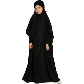 ملابس صلاة للأطفال من IBAKOM بأكمام طويلة عباية إسلامية للفتيات فستان من الساتان جلباب إسلامي متواضع ملابس دبي ثوب عربي