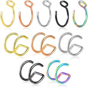 Lusofie 10 Pcs Nose Rings Hoops Double Hoop Nose Ring Fake Nose Ring Clip On Nose Ring Fake Lip Piercing For Women Men in Kuwait