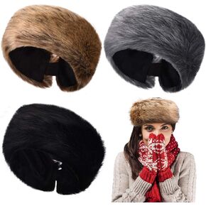 3 Pieces Faux Fur Headband Elastic Fluffy Winter Headband Ear Warmer Stretchy Cold Weather Ear Muff Headwrap for Women Girls in Saudi Arabia