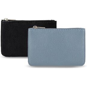 2 Pack Coin Purse, Portable PU Leather Coin Purse with Zipper Coin Purse Mini Change Purse Small Coin Purse for Women Credit Card Folded Bills ID Key Headset Lipstick (Black&Blue) in Kuwait