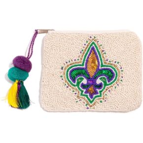 MARDI GRAS Nola Beaded Coin Purse, Beaded Coin Pouch, Best Friend Gift, Vacation Pouch, Wallets for Her (Multi Color Background)
