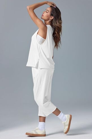 MAOECO إمرأة قطعتين ملابس بدون أكمام تانك القمم مع واسعة الساق سراويلي حريمي صالة رياضية غير رسمية Hot Shot مجموعة مريحة in Kuwait