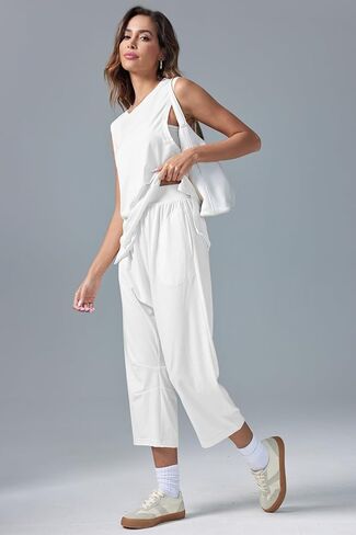 MAOECO إمرأة قطعتين ملابس بدون أكمام تانك القمم مع واسعة الساق سراويلي حريمي صالة رياضية غير رسمية Hot Shot مجموعة مريحة in Kuwait