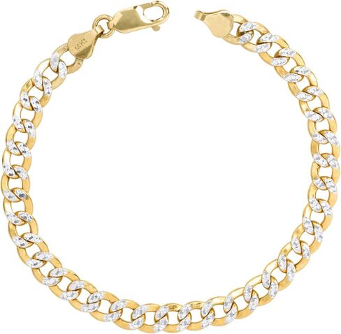 Nuragold 14k Yellow Gold 7mm Cuban Chain Curb Link Diamond Cut Pave Two Tone Bracelet, Mens Womens Lobster Clasp 7" 7.5" 8" 8.5" 9" in Saudi Arabia