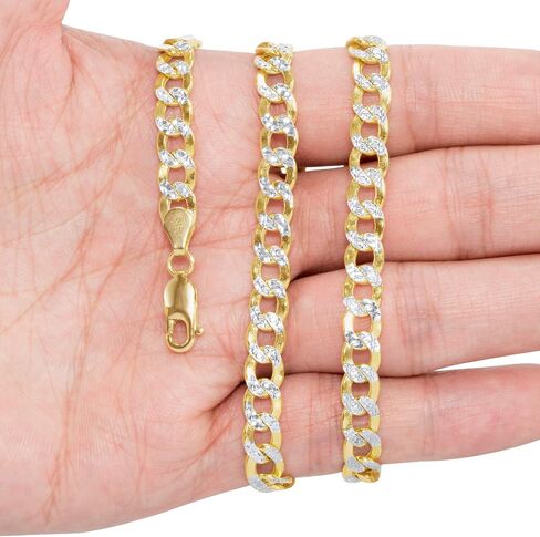 Nuragold 14k Yellow Gold 7mm Cuban Chain Curb Link Diamond Cut Pave Two Tone Bracelet, Mens Womens Lobster Clasp 7" 7.5" 8" 8.5" 9" in Saudi Arabia