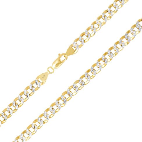 Nuragold 14k Yellow Gold 7mm Cuban Chain Curb Link Diamond Cut Pave Two Tone Bracelet, Mens Womens Lobster Clasp 7" 7.5" 8" 8.5" 9" in Saudi Arabia