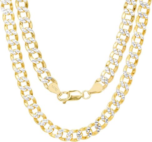 Nuragold 14k Yellow Gold 7mm Cuban Chain Curb Link Diamond Cut Pave Two Tone Bracelet, Mens Womens Lobster Clasp 7" 7.5" 8" 8.5" 9" in Saudi Arabia