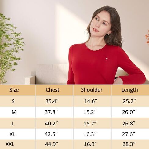 SSLR قمصان حرارية نسائية، ملابس داخلية حرارية للنساء، تي شيرت بأكمام طويلة، طبقات أساسية من الصوف برقبة على شكل حرف V، عبوة من قطعتين in Kuwait