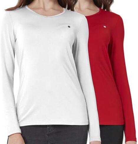 SSLR Women's Thermal Tops, Thermal Underwear for Women Long Sleeve Tee Shirts Basic Layering V Neck Fleece 2-Pack in Kuwait