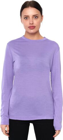 Merino Wool Base Layer Women - 100% Merino Wool Shirt Women Thermal Underwear Long Sleeve T-Shirt for Hiking (Large, 170 Bright Violet) in Saudi Arabia