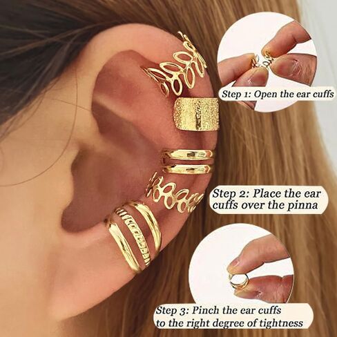 22Pcs Gold Ear Cuffs Earrings for Women Girls Non Piercing Lightweight, Adjustable Hypoallergenic Fake Clip On Cartilage Butterfly Chain Twist Helix Leaf Wrap Earrings Set, Trendy Jewelry Gift for Her in Saudi Arabia