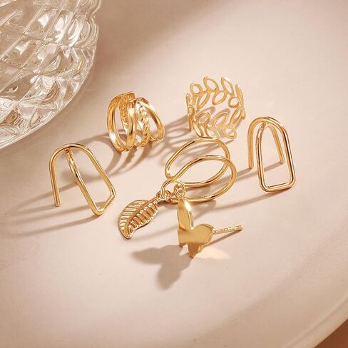 22Pcs Gold Ear Cuffs Earrings for Women Girls Non Piercing Lightweight, Adjustable Hypoallergenic Fake Clip On Cartilage Butterfly Chain Twist Helix Leaf Wrap Earrings Set, Trendy Jewelry Gift for Her in Saudi Arabia