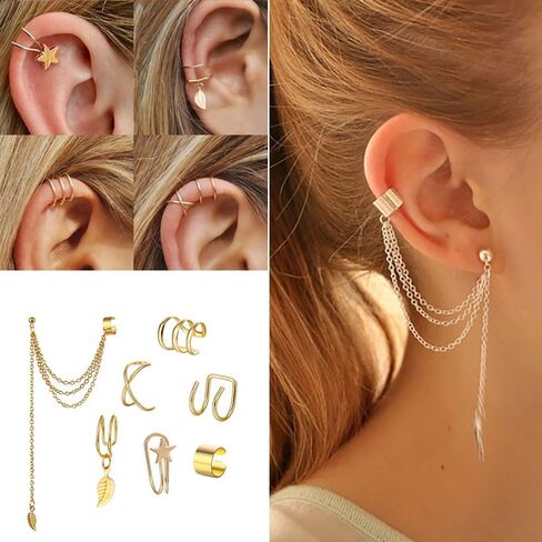 22Pcs Gold Ear Cuffs Earrings for Women Girls Non Piercing Lightweight, Adjustable Hypoallergenic Fake Clip On Cartilage Butterfly Chain Twist Helix Leaf Wrap Earrings Set, Trendy Jewelry Gift for Her in Saudi Arabia