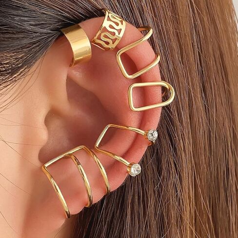 22Pcs Gold Ear Cuffs Earrings for Women Girls Non Piercing Lightweight, Adjustable Hypoallergenic Fake Clip On Cartilage Butterfly Chain Twist Helix Leaf Wrap Earrings Set, Trendy Jewelry Gift for Her in Saudi Arabia