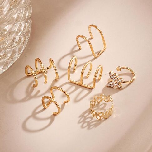 22Pcs Gold Ear Cuffs Earrings for Women Girls Non Piercing Lightweight, Adjustable Hypoallergenic Fake Clip On Cartilage Butterfly Chain Twist Helix Leaf Wrap Earrings Set, Trendy Jewelry Gift for Her in Saudi Arabia